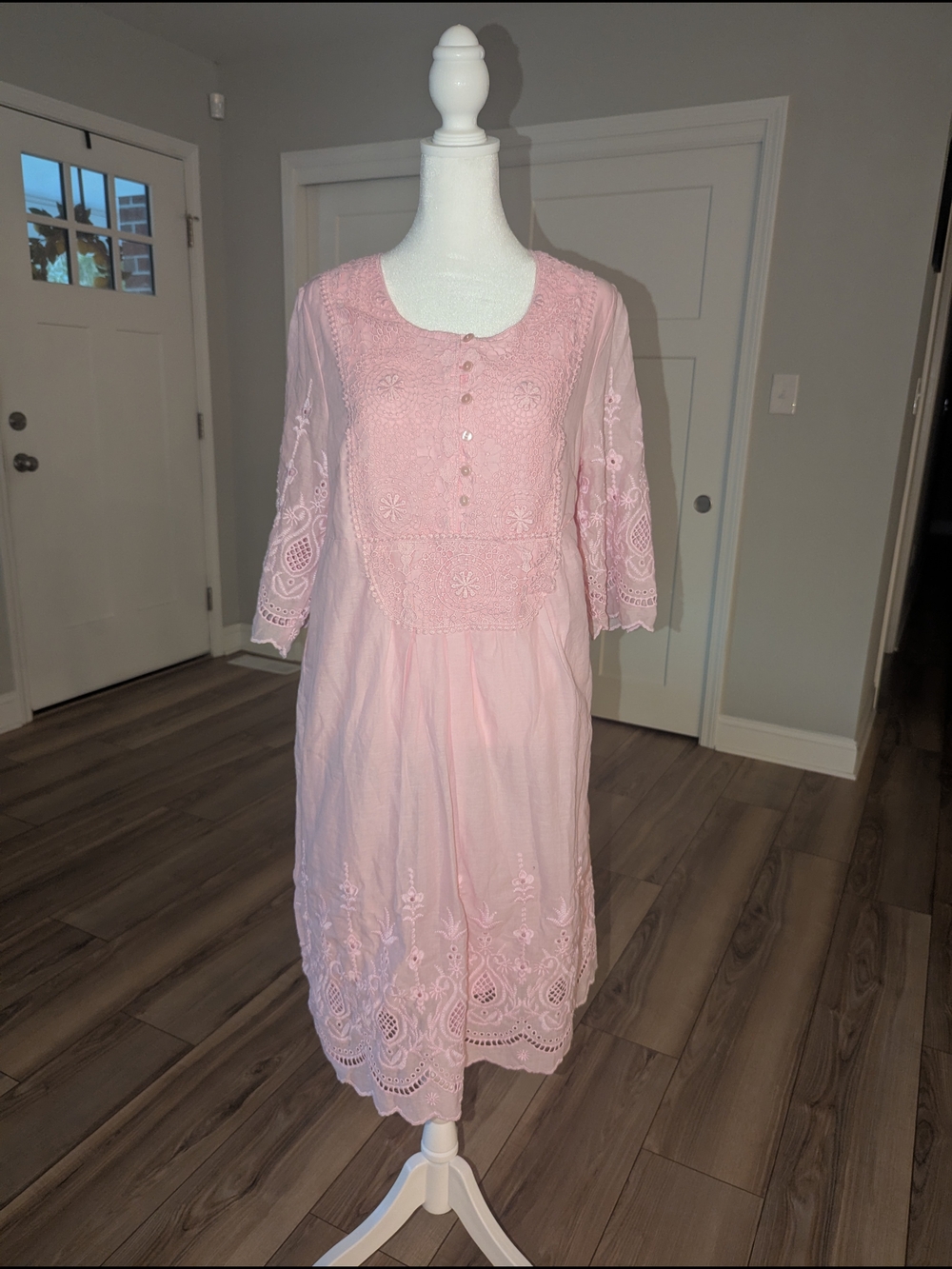 Roaman's Pink Embroidered Midi Dress
